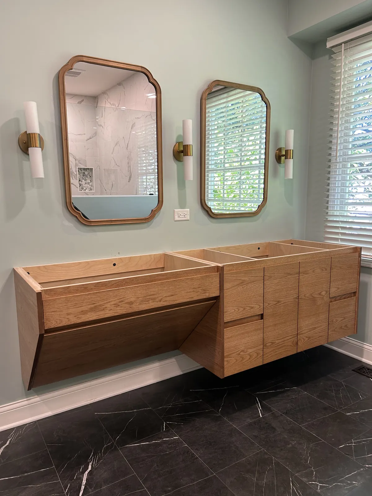 Accessible custom vanity designed for wheelchair clearance