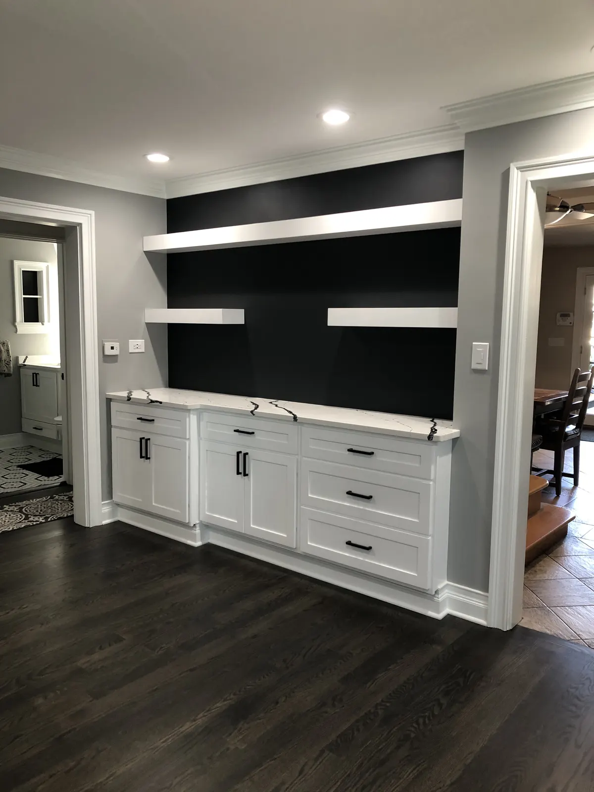 White custom floating shelves