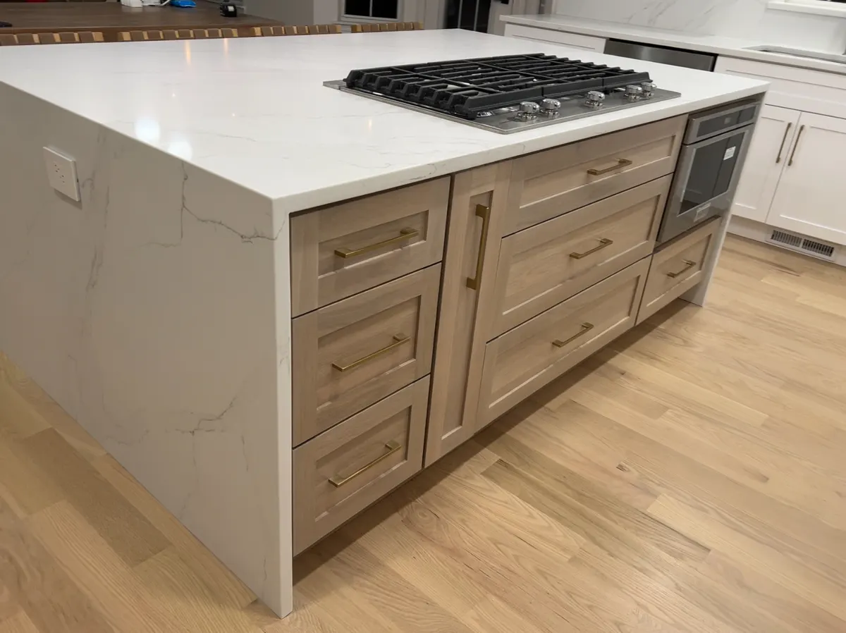 Rendering of a white-wash oak kitchen island